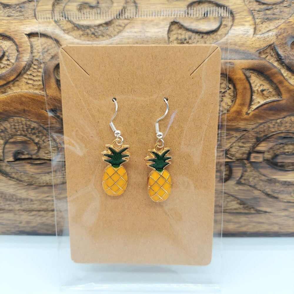 Yellow Pineapple Earrings Summer Tropical Hawaiian